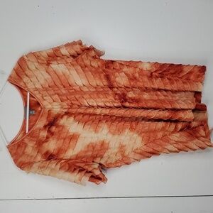 Vintage Short Sleeve Blouse Ruffles Bright Fairy Orange High V Neck Womens 2X